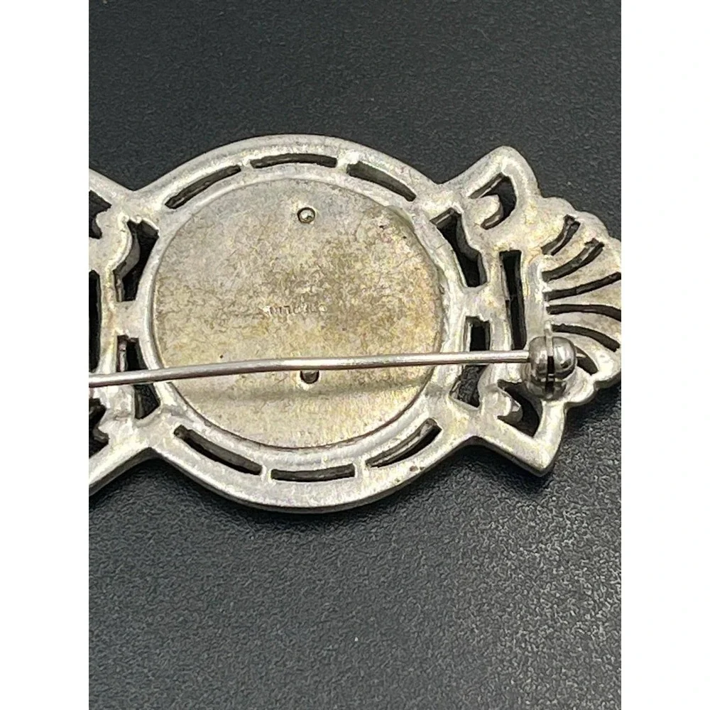 Vintage Antique Art Deco Sterling Silver Marcasite Floral Framed Brooch Unsigned